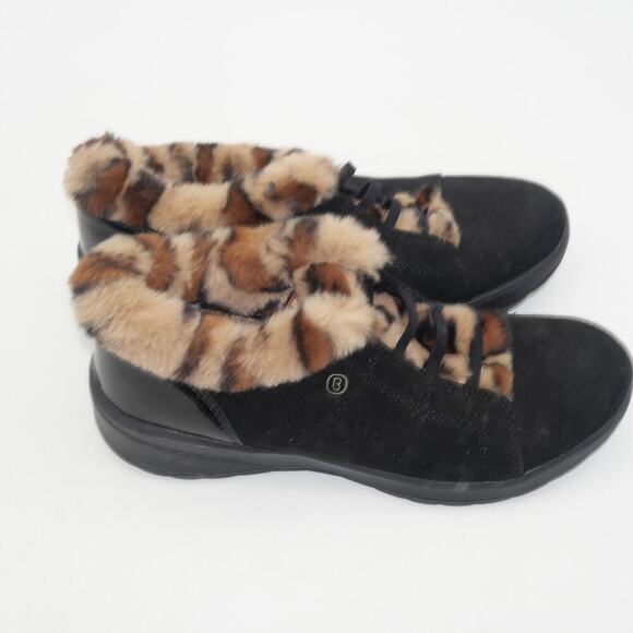 NEW BZees Golden Fur Trim Slip On Shooties Booties Black Leopard Women's 8.5 - Picture 7 of 13